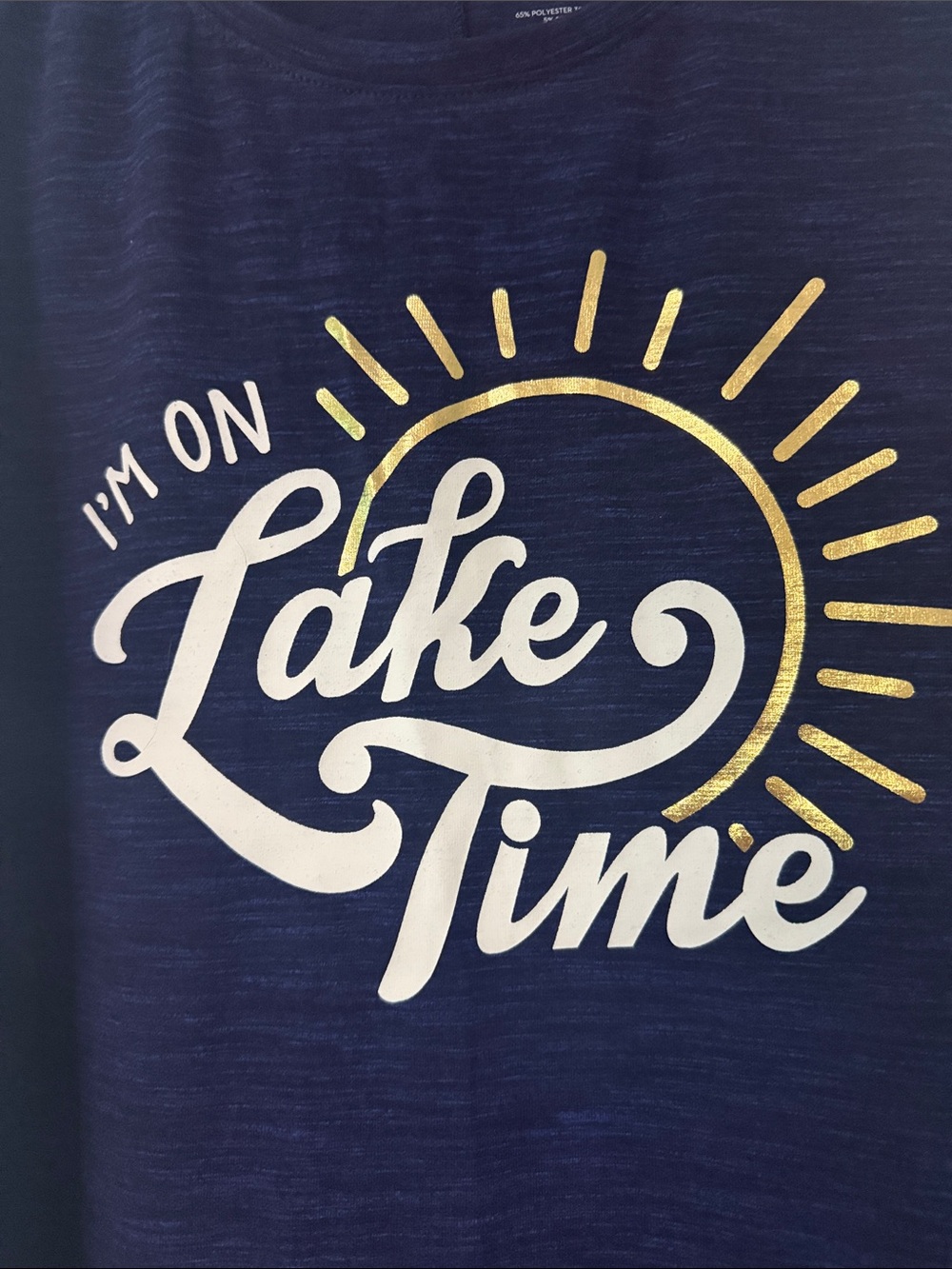 Apt. 9 Navy Tank with White and Gold 'Lake Time' Graphic - Picture 5 of 5